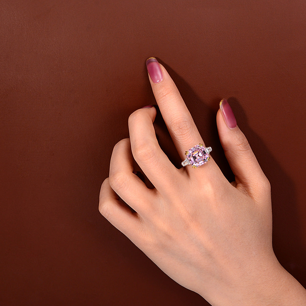 Pink Asscher on Tapered Baguette