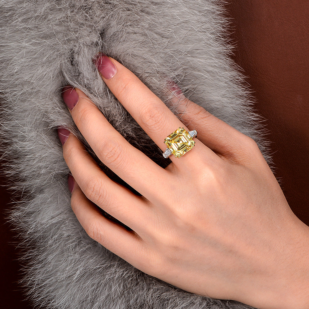 Yellow Asscher on Tapered Baguette