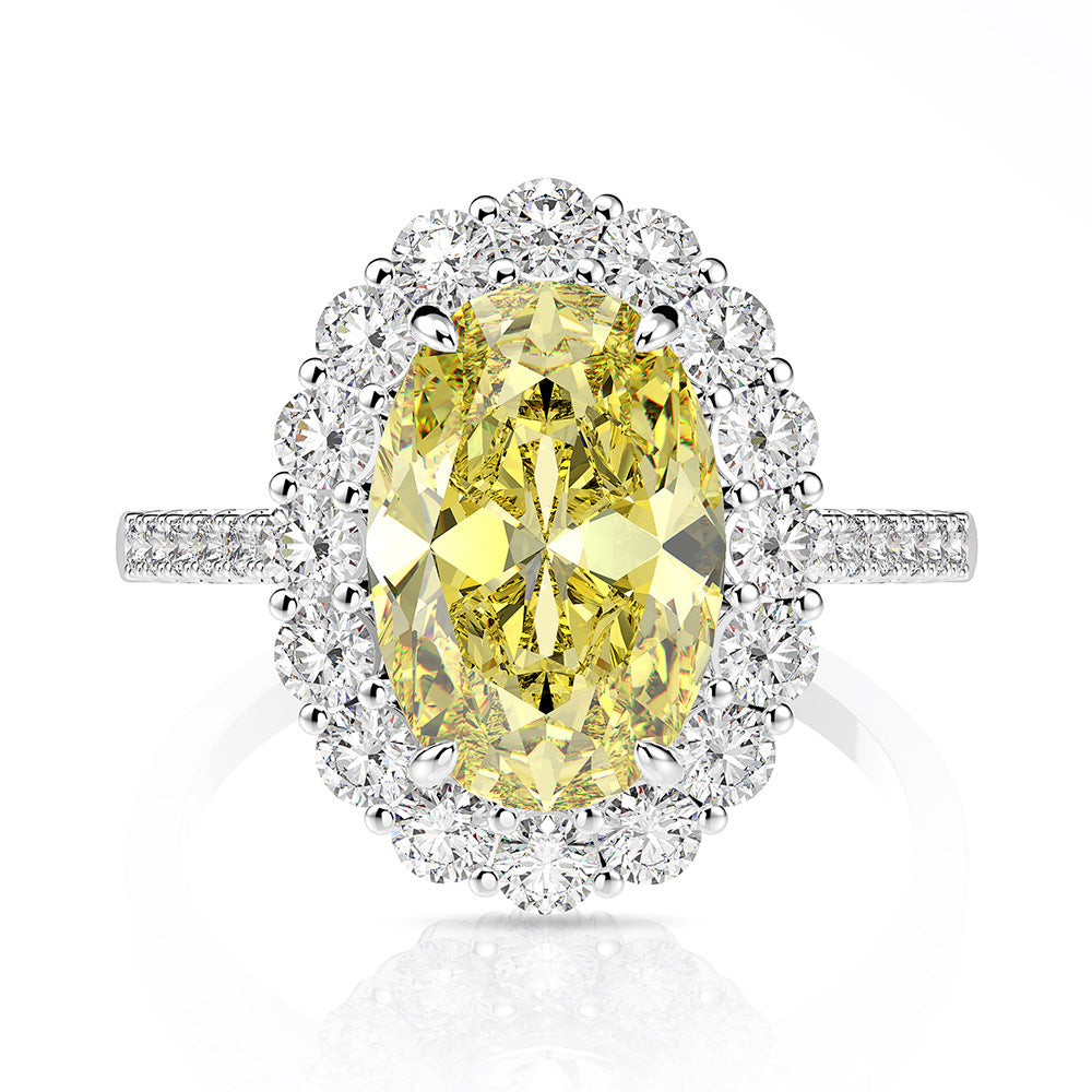 Yellow Oval Halo Ring