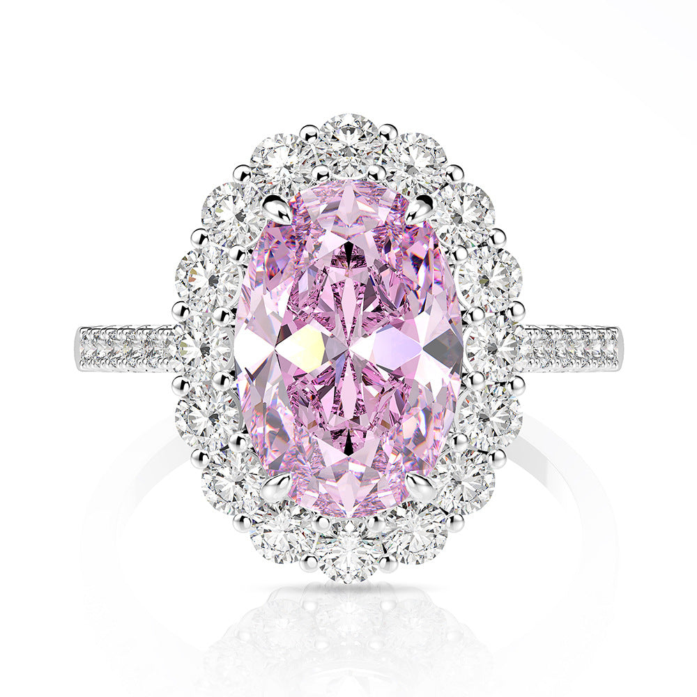 Pink Oval Halo Ring