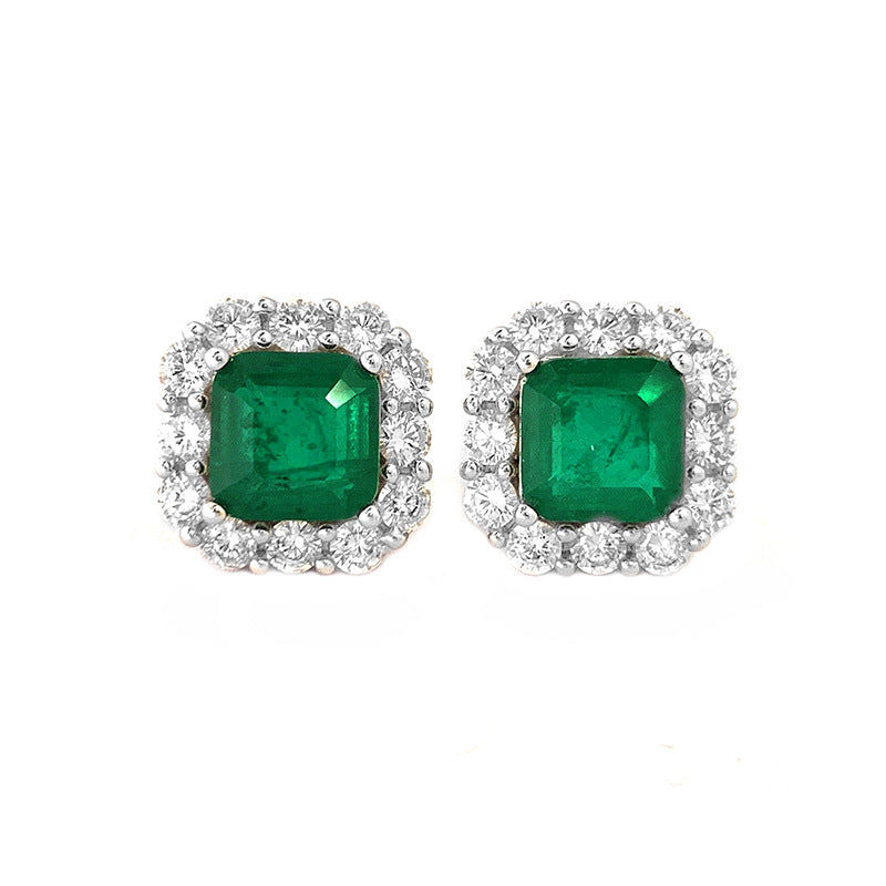 Green Asscher Halo Earrings