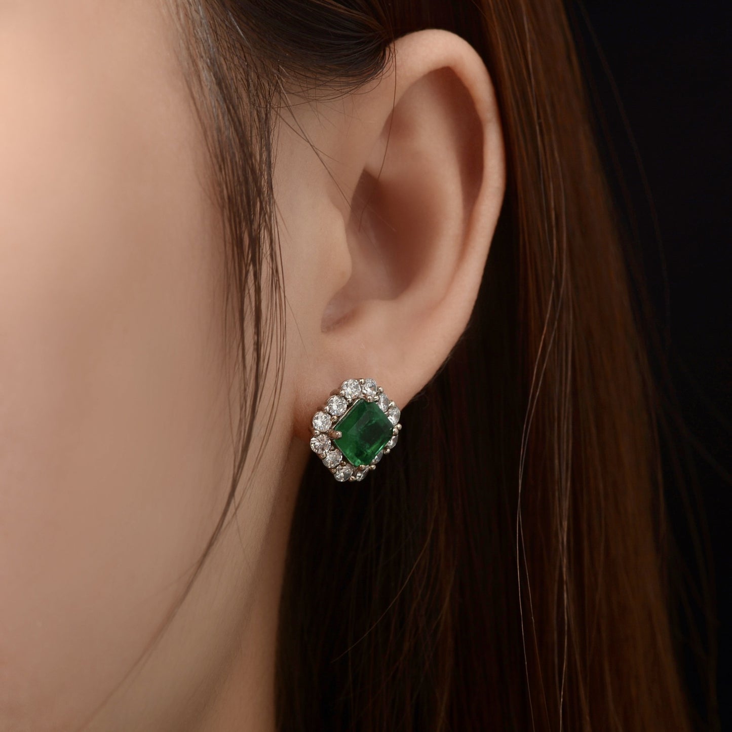 Green Asscher Halo Earrings