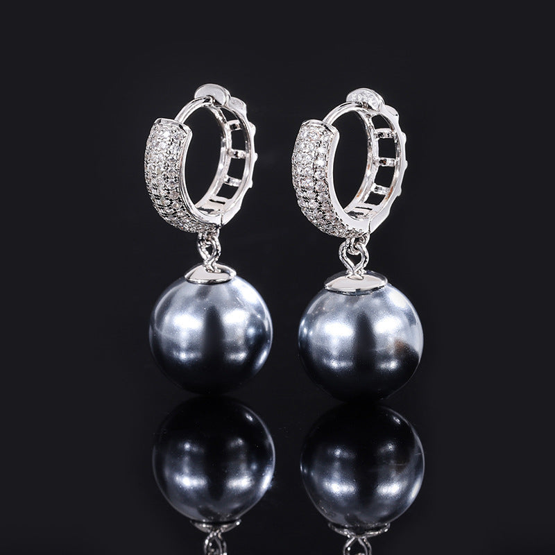 Diamond Hoop Black Pearls