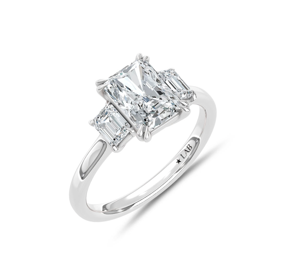 Radiant Three Stone Lab Grown Diamond Ring