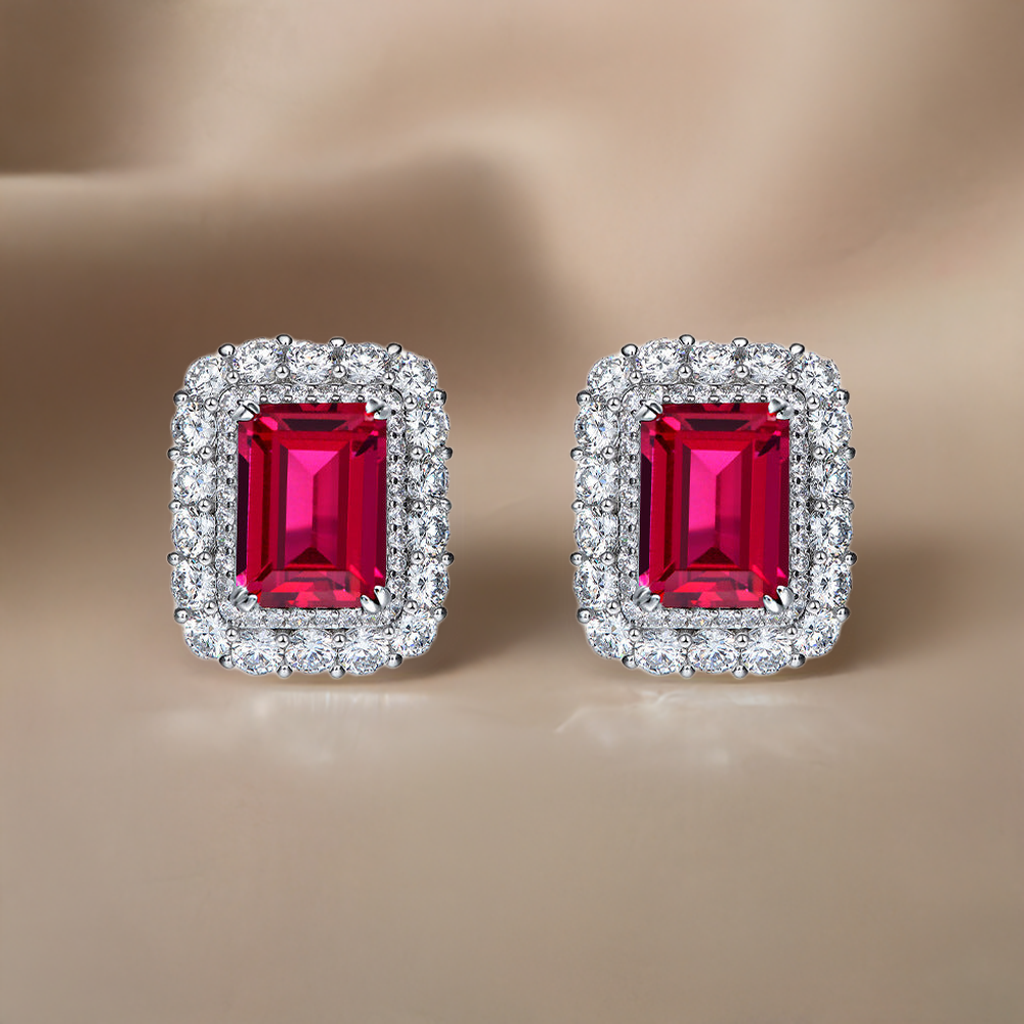 Elongated Ruby Eye Earrings
