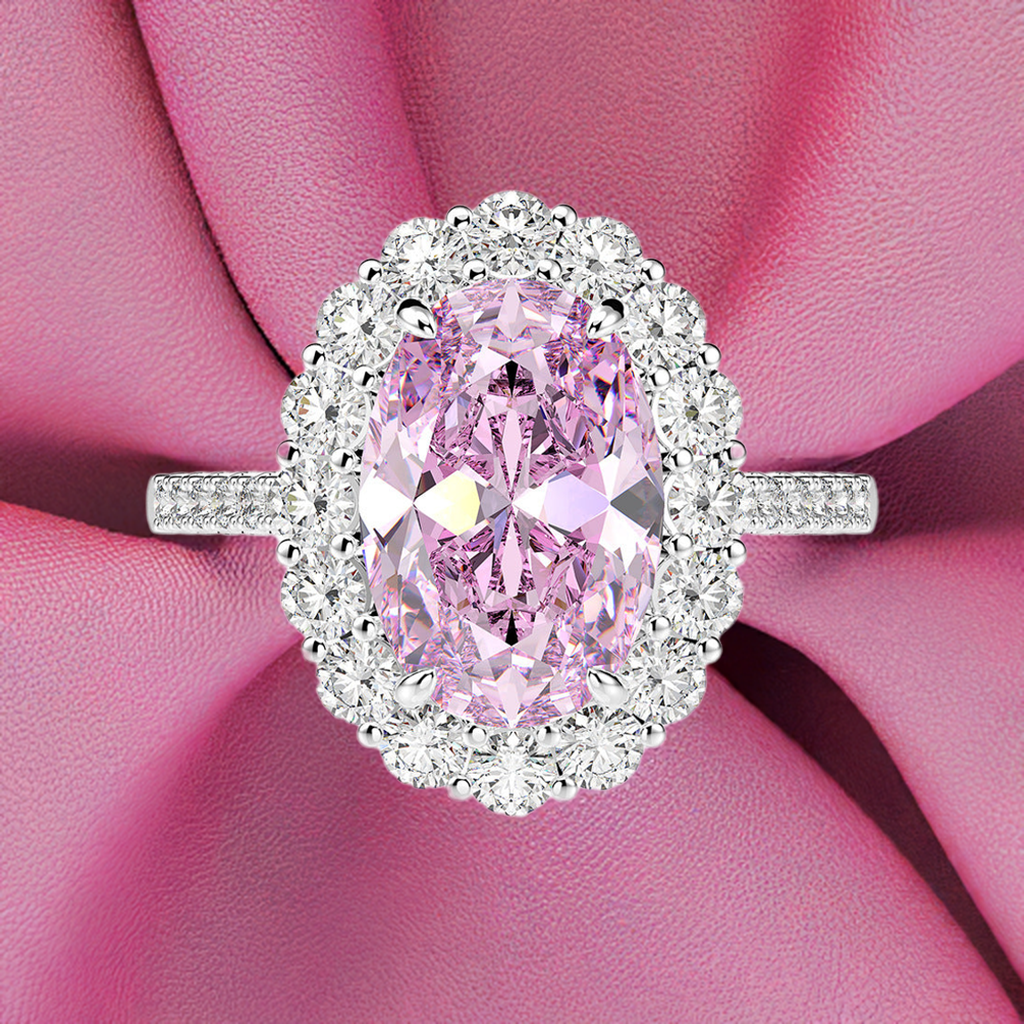 Pink Oval Halo Ring