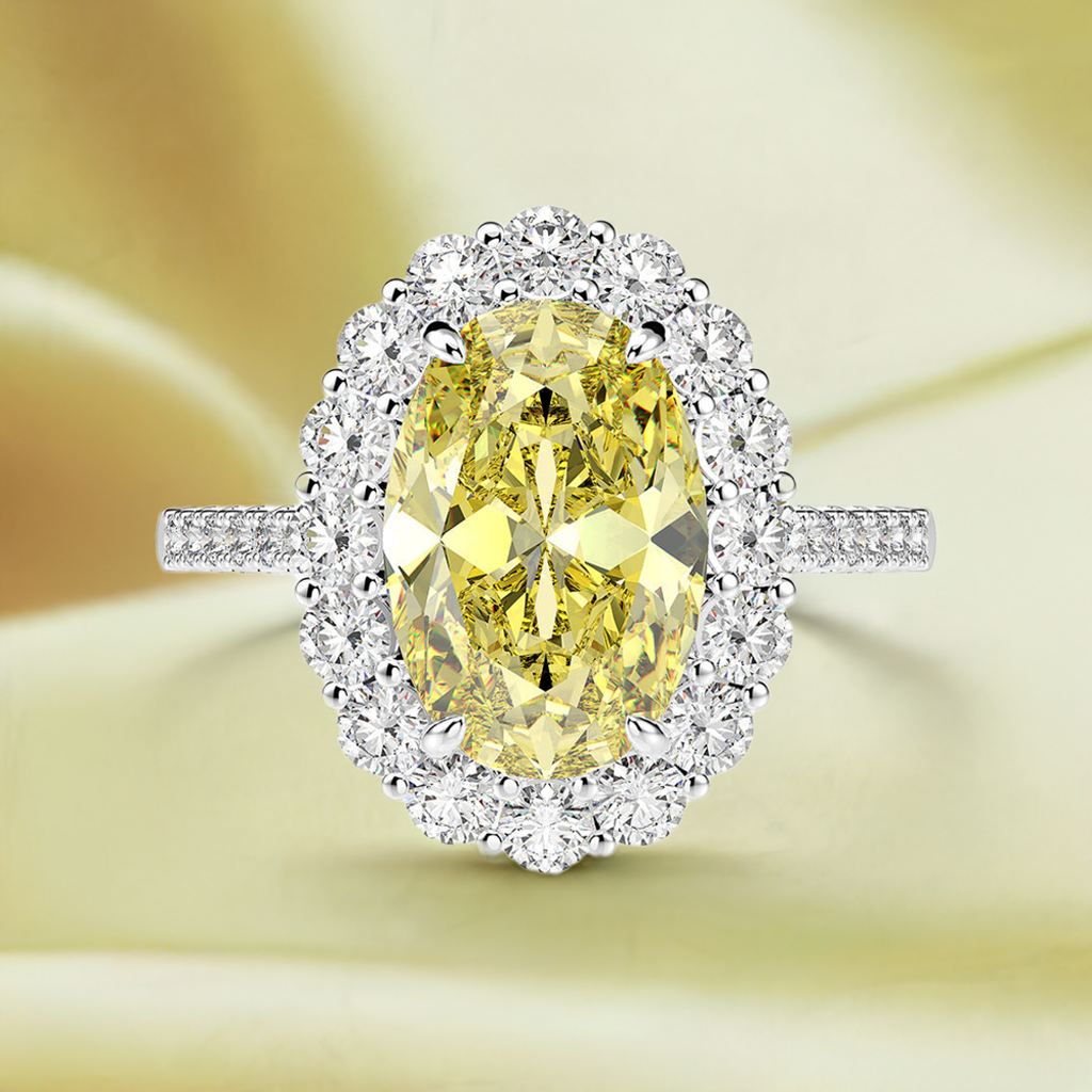Yellow Oval Halo Ring