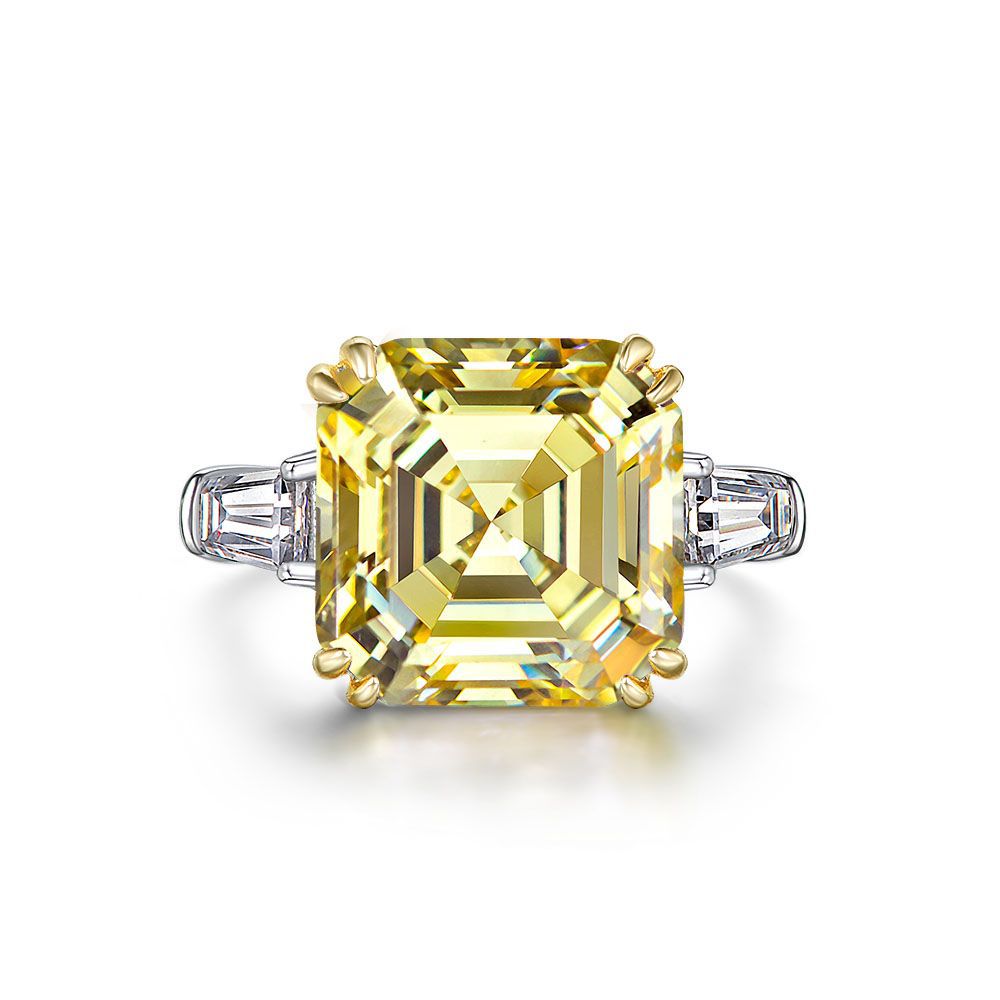 Yellow Asscher on Tapered Baguette