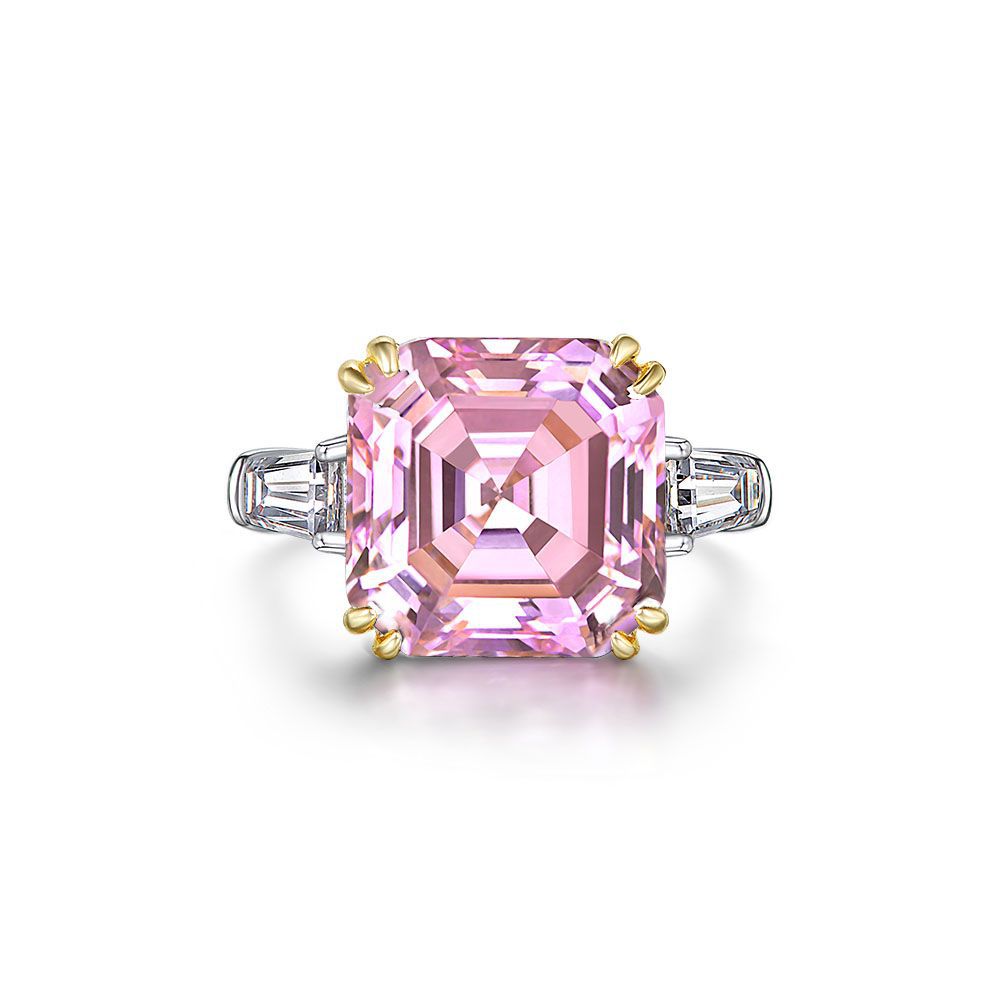 Pink Asscher on Tapered Baguette