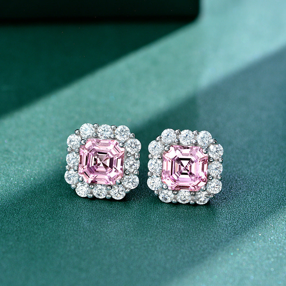 Pink Asscher Halo Earrings