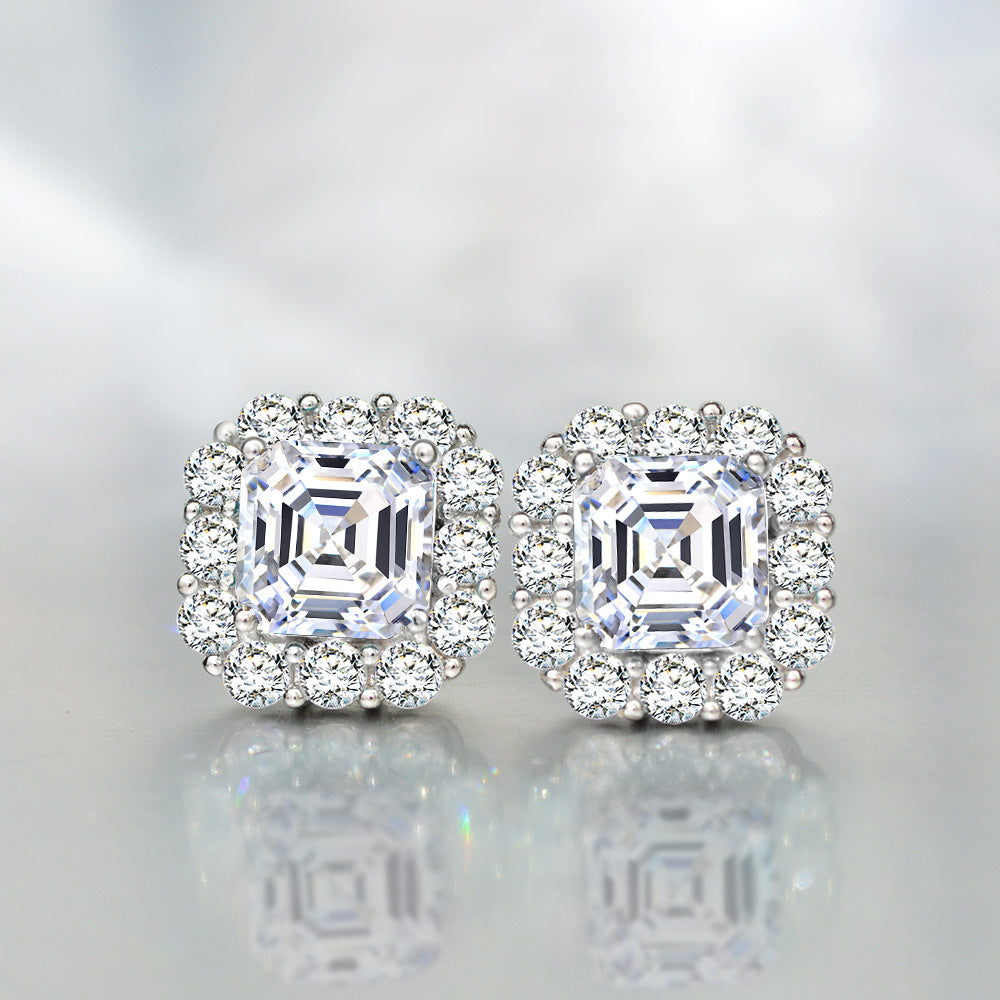 Asscher Halo Earrings