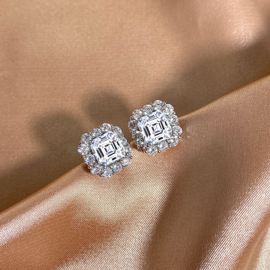 Asscher Halo Earrings