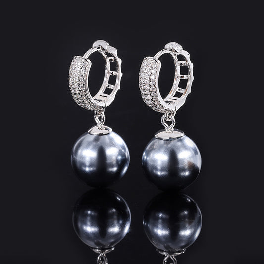 Diamond Hoop Black Pearls