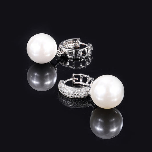 Diamond Hoop White Pearls