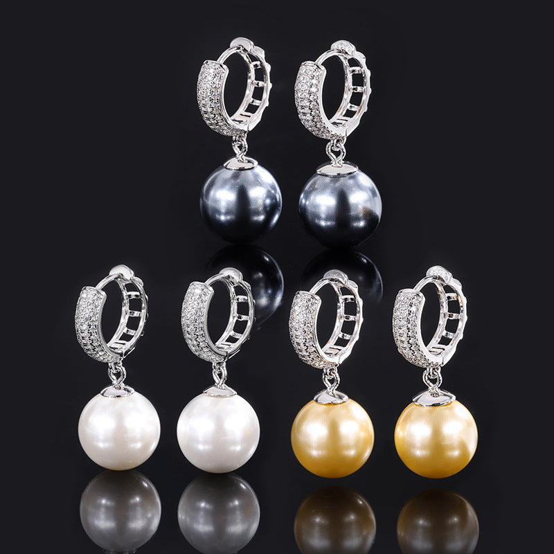 Diamond Hoop Gold Pearls