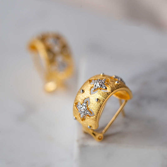 Gold Moissanite Clover Hoops