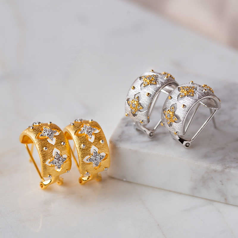 Gold Moissanite Clover Hoops