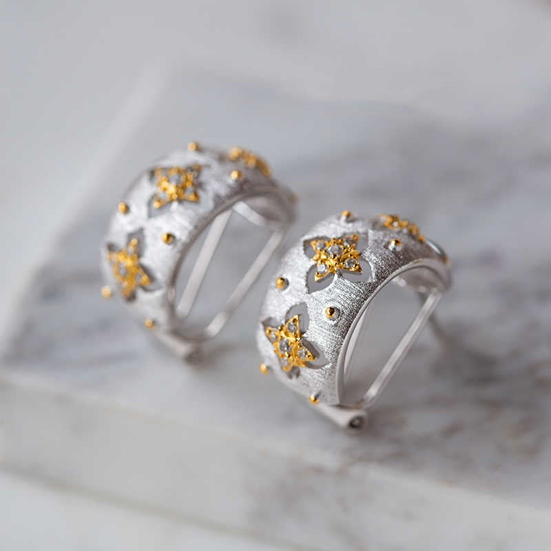 Gold Moissanite Clover Hoops