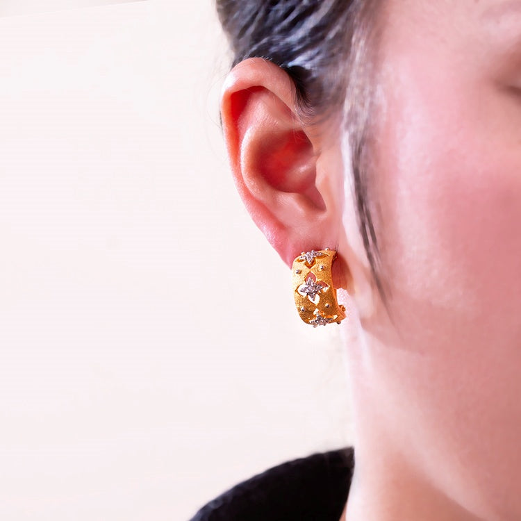 Gold Moissanite Clover Hoops