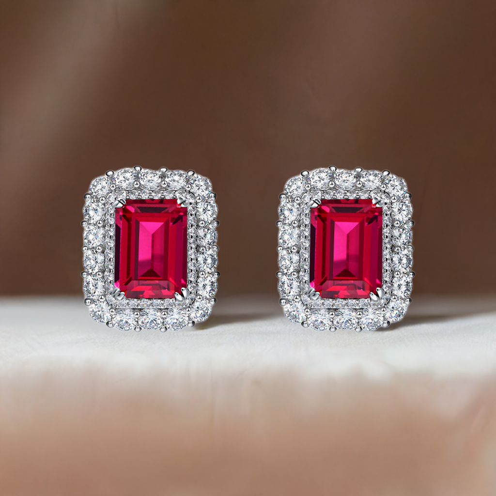 Elongated Ruby Eye Earrings