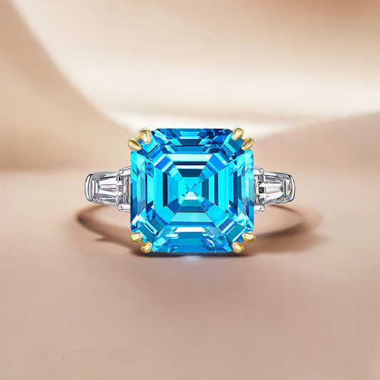 Blue Asscher on Tapered Baguette